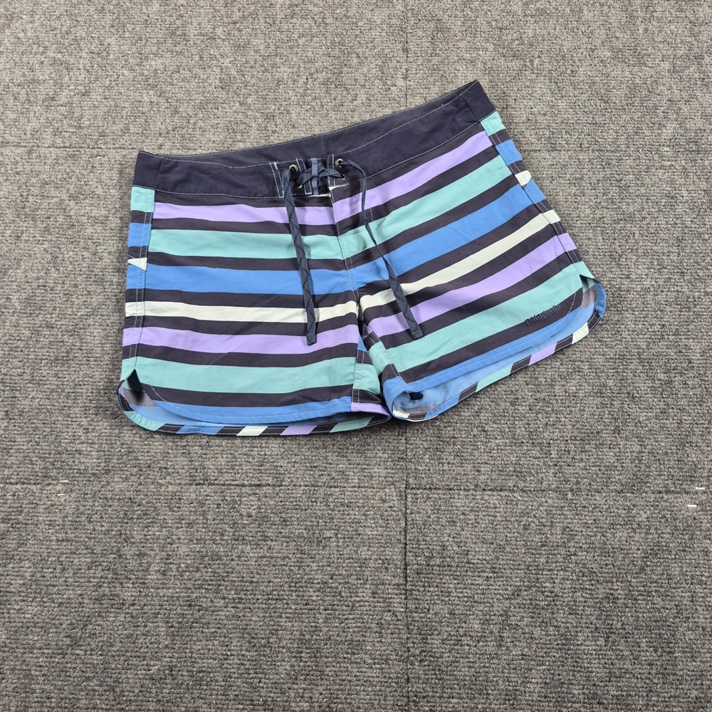 Patagonia Womens Striped Board Shorts Blue Purple Size 8 Nylon 4in Inseam